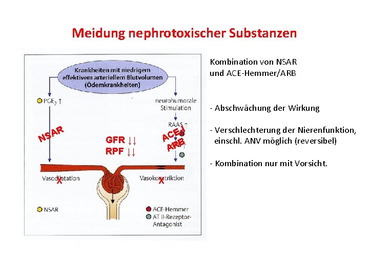 Meidung nephrotoxischer Substanzen Kombination von NSAR und ACE-Hemmer/ARB - Abschwächung der Wirkung R SA