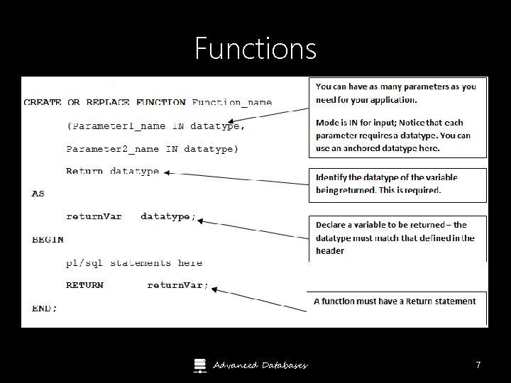 Functions Guide to Oracle 10 g Advanced Databases 7 