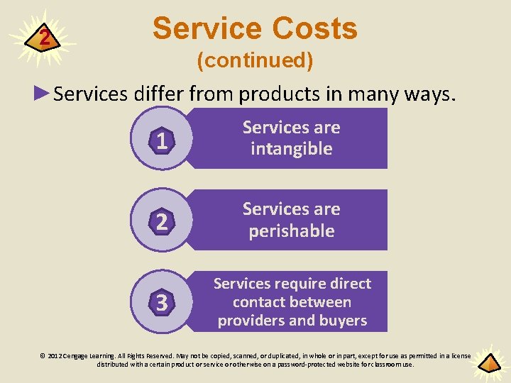 2 Service Costs (continued) ►Services differ from products in many ways. 1 Services are