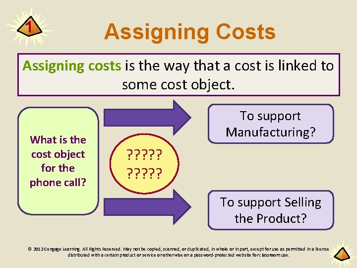 1 Assigning Costs Assigning costs is the way that a cost is linked to