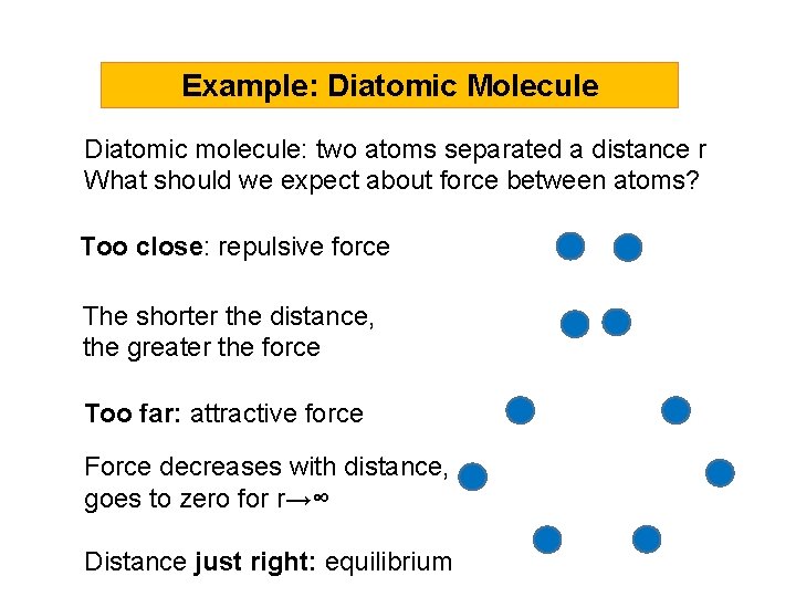 Example: Diatomic Molecule Diatomic molecule: two atoms separated a distance r What should we