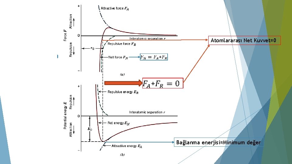 Atomlararası Net Kuvvet=0 Bağlanma enerjisi=Minimum değer 