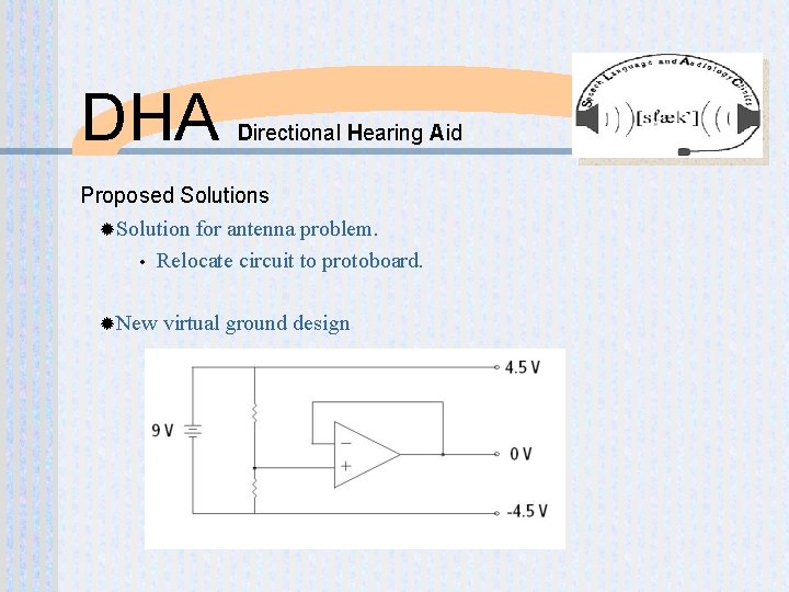 DHA Directional Hearing Aid Proposed Solutions ®Solution for antenna problem. • Relocate circuit to