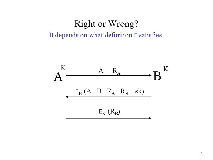 Right or Wrong? It depends on what definition E satisfies K A A. RA