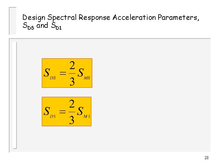 Design Spectral Response Acceleration Parameters, SDS and SD 1 28 