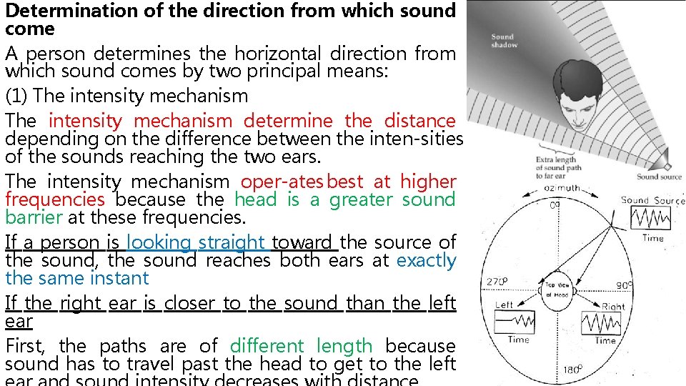 Determination of the direction from which sound come A person determines the horizontal direction