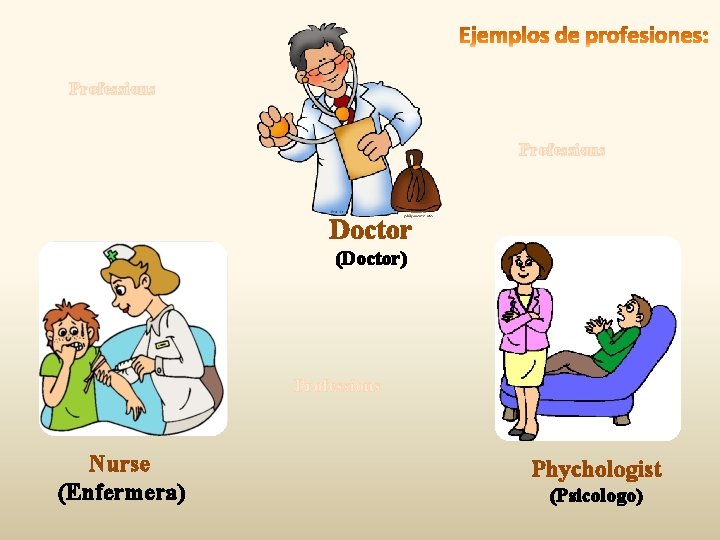 Professions Doctor (Doctor) Professions Nurse (Enfermera) Phychologist (Psicologo) 