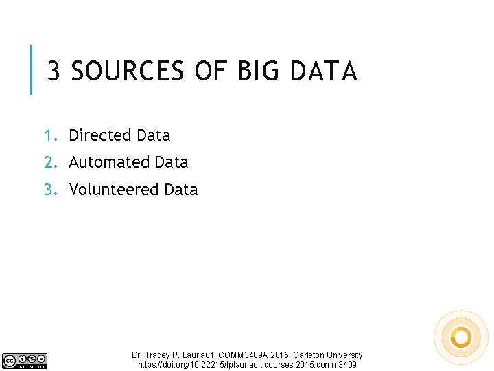 3 SOURCES OF BIG DATA 1. Directed Data 2. Automated Data 3. Volunteered Data