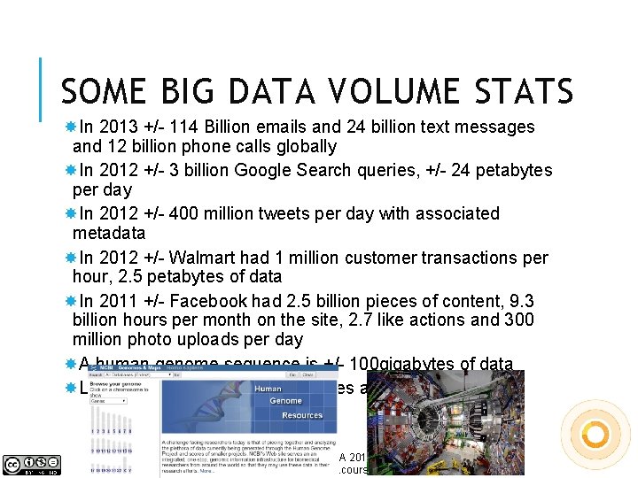 SOME BIG DATA VOLUME STATS In 2013 +/- 114 Billion emails and 24 billion