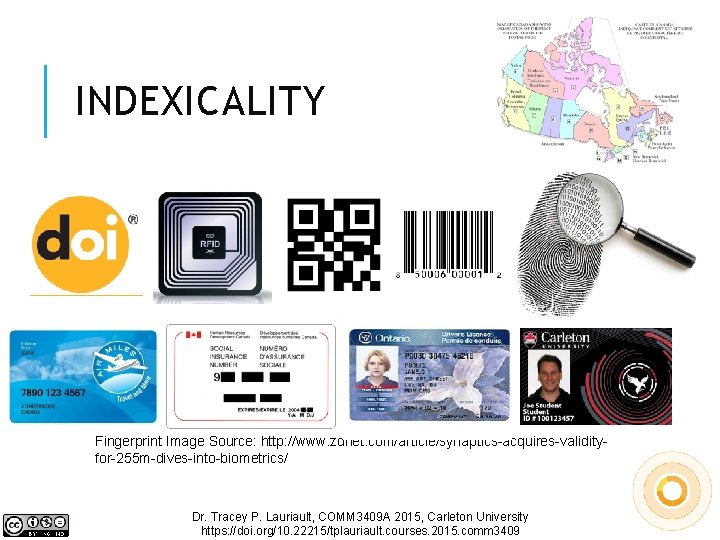 INDEXICALITY Fingerprint Image Source: http: //www. zdnet. com/article/synaptics-acquires-validityfor-255 m-dives-into-biometrics/ Dr. Tracey P. Lauriault, COMM
