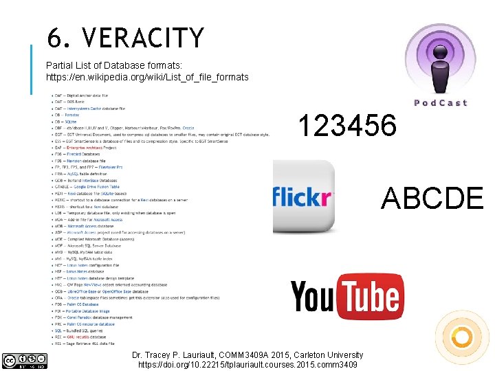 6. VERACITY Partial List of Database formats: https: //en. wikipedia. org/wiki/List_of_file_formats 123456 ABCDE Dr.