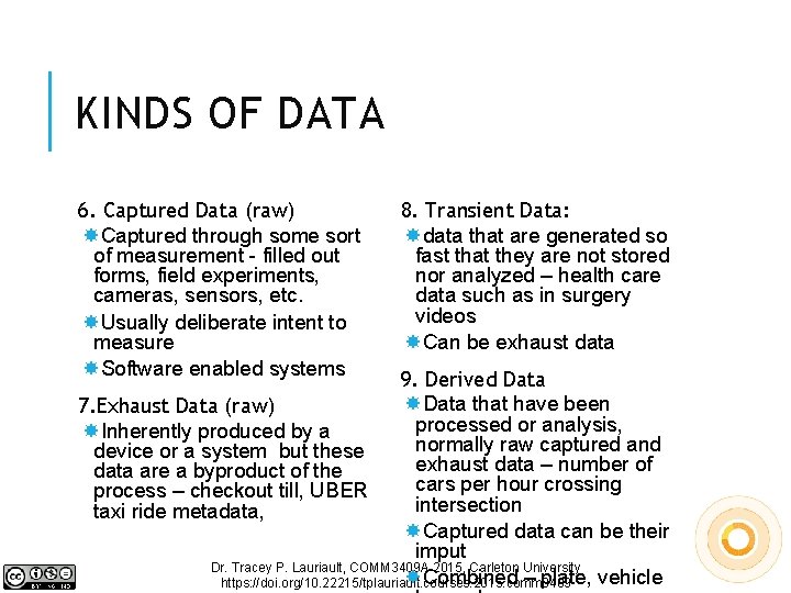 KINDS OF DATA 6. Captured Data (raw) Captured through some sort of measurement -