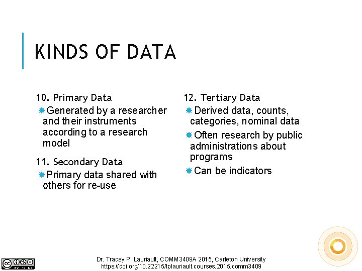 KINDS OF DATA 10. Primary Data Generated by a researcher and their instruments according