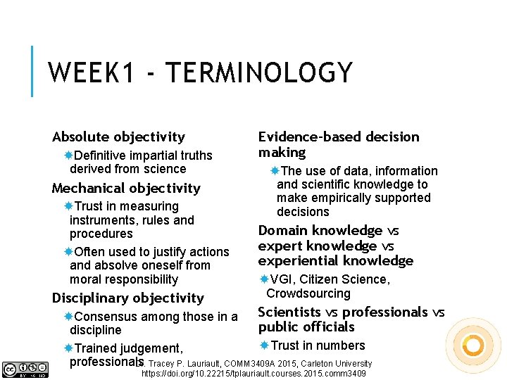 WEEK 1 - TERMINOLOGY Absolute objectivity Definitive impartial truths derived from science Mechanical objectivity