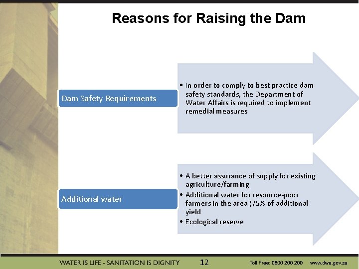 Reasons for Raising the Dam Safety Requirements • In order to comply to best