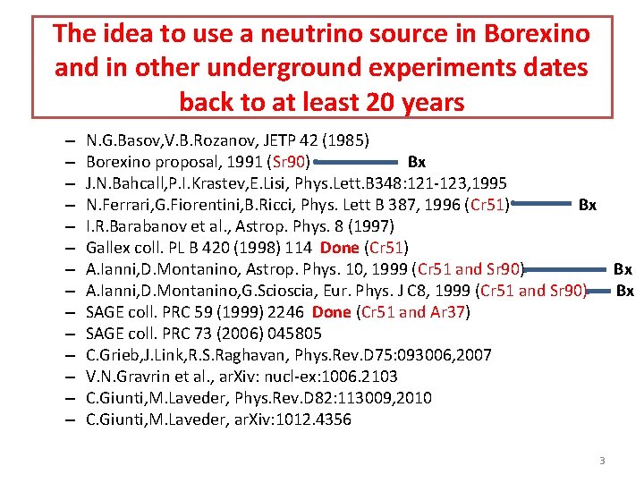 The idea to use a neutrino source in Borexino and in other underground experiments