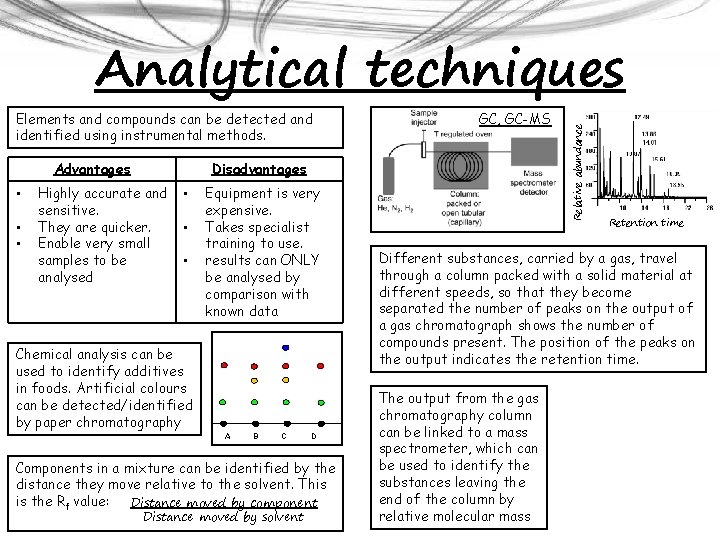 Elements and compounds can be detected and identified using instrumental methods. Advantages • •