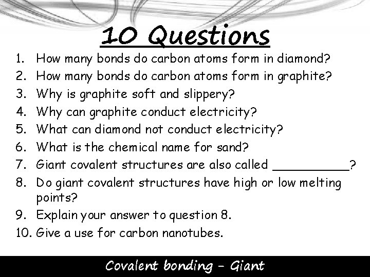 1. 2. 3. 4. 5. 6. 7. 8. 10 Questions How many bonds do