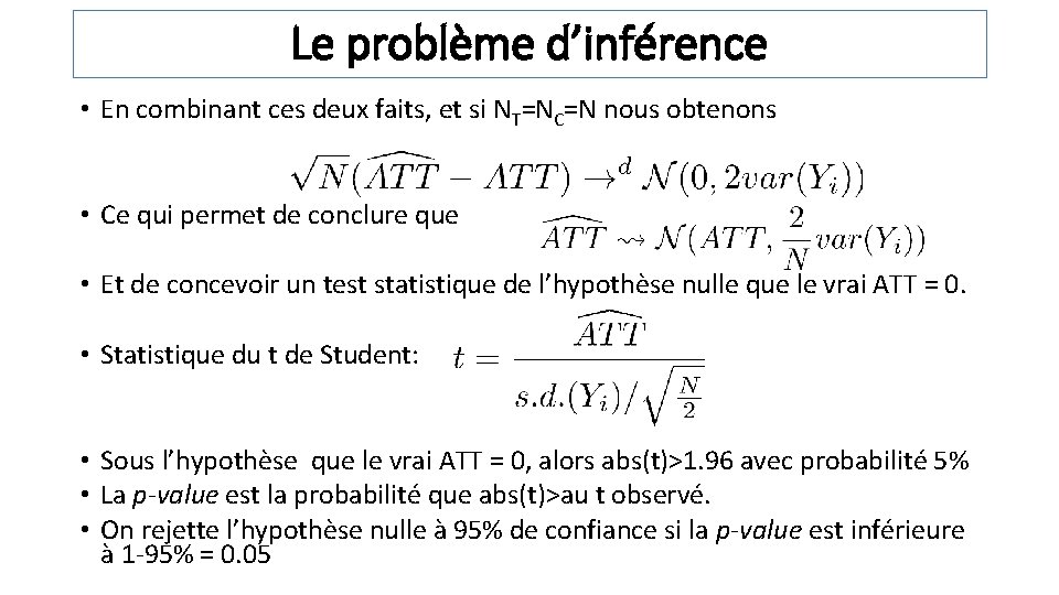 Le problème d’inférence • En combinant ces deux faits, et si NT=NC=N nous obtenons