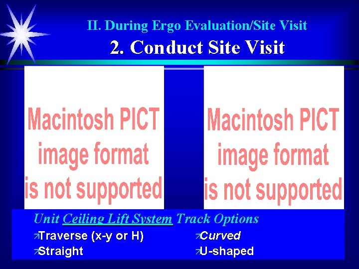 II. During Ergo Evaluation/Site Visit 2. Conduct Site Visit Unit Ceiling Lift System Track