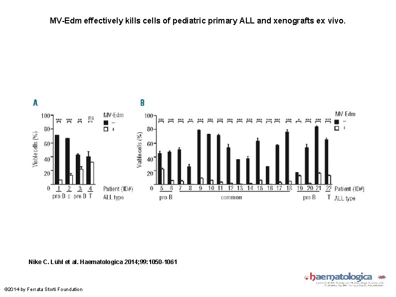 MV-Edm effectively kills cells of pediatric primary ALL and xenografts ex vivo. Nike C.