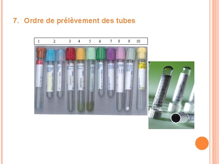 7. Ordre de prélèvement des tubes 1 2 3 4 5 6 7 8