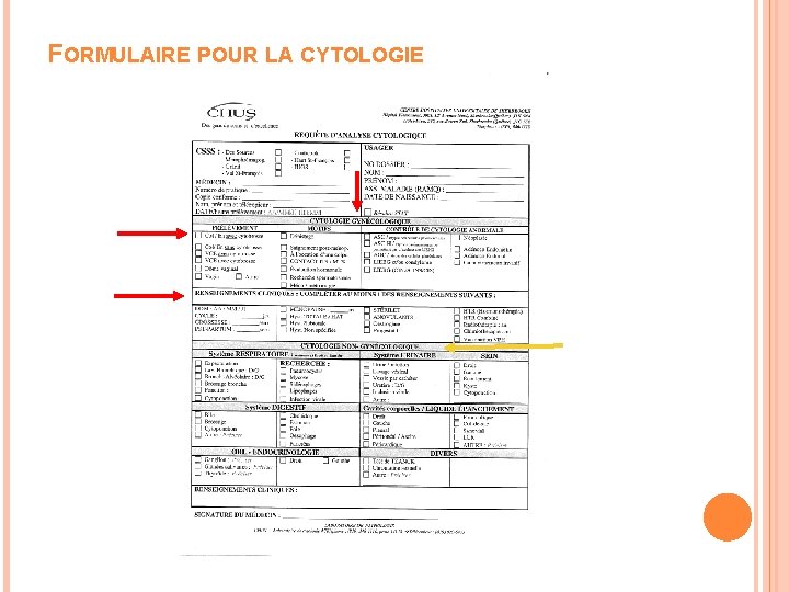 FORMULAIRE POUR LA CYTOLOGIE 