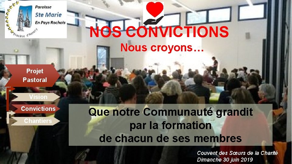 NOS CONVICTIONS Nous croyons… Projet Pastoral Vision Convictions Chantiers Que notre Communauté grandit par