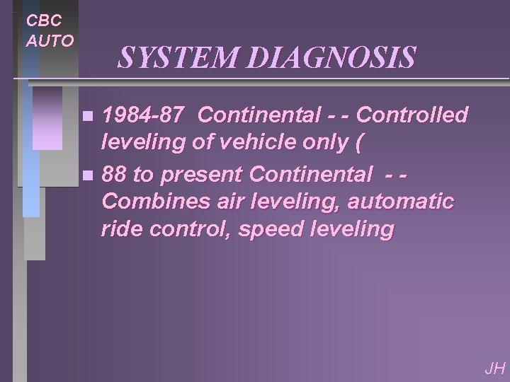 CBC AUTO SYSTEM DIAGNOSIS 1984 -87 Continental - - Controlled leveling of vehicle only