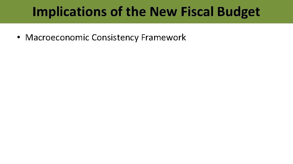 Implications of the New Fiscal Budget • Macroeconomic Consistency Framework 