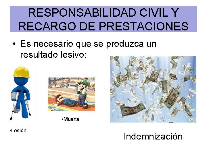 RESPONSABILIDAD CIVIL Y RECARGO DE PRESTACIONES • Es necesario que se produzca un resultado