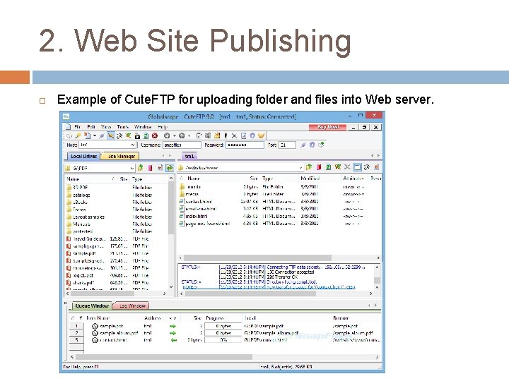 2. Web Site Publishing Example of Cute. FTP for uploading folder and files into