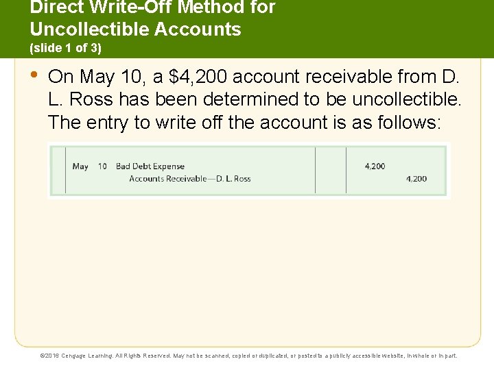 Direct Write-Off Method for Uncollectible Accounts (slide 1 of 3) • On May 10,