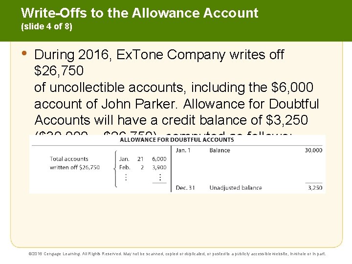 Write-Offs to the Allowance Account (slide 4 of 8) • During 2016, Ex. Tone