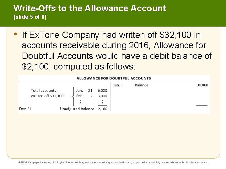 Write-Offs to the Allowance Account (slide 5 of 8) • If Ex. Tone Company
