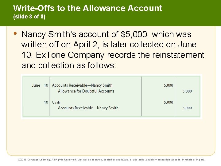 Write-Offs to the Allowance Account (slide 8 of 8) • Nancy Smith’s account of