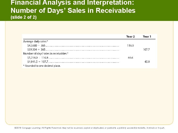Financial Analysis and Interpretation: Number of Days’ Sales in Receivables (slide 2 of 2)