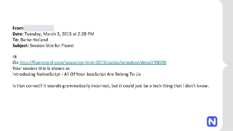 From: Merrill Turner Date: Tuesday, March 3, 2015 at 2: 28 PM To: Burke