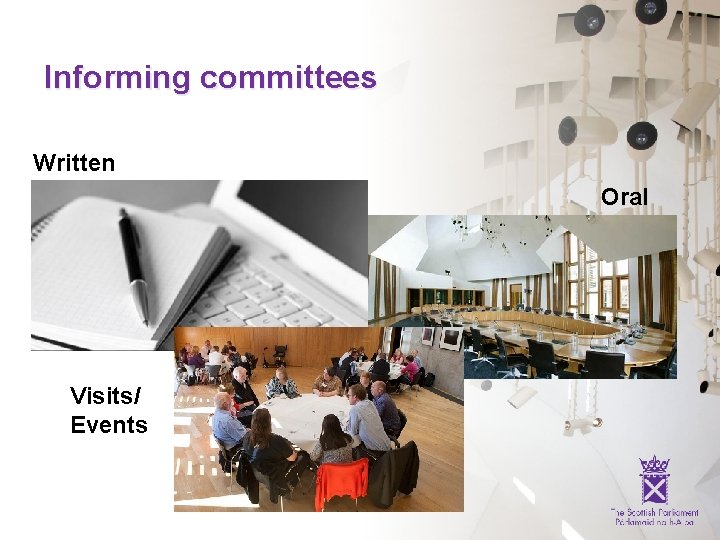 Informing committees Written Oral Visits/ Events 