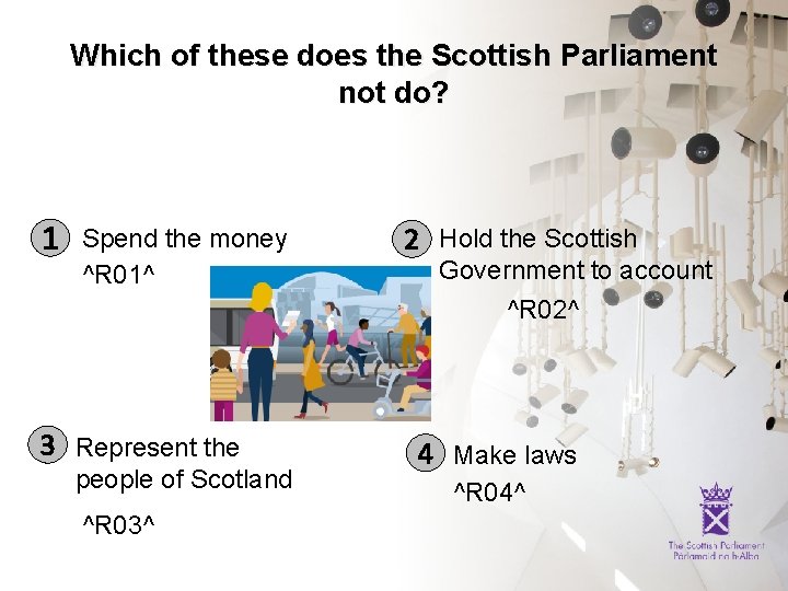 Which of these does the Scottish Parliament not do? 1 Spend the money ^R