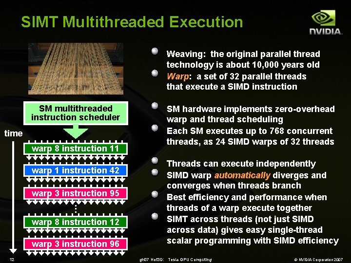SIMT Multithreaded Execution Weaving: the original parallel thread technology is about 10, 000 years