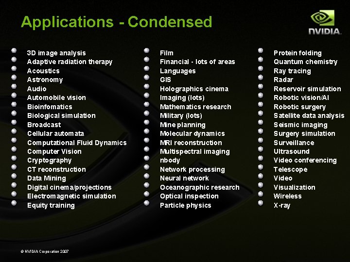 Applications - Condensed 3 D image analysis Adaptive radiation therapy Acoustics Astronomy Audio Automobile