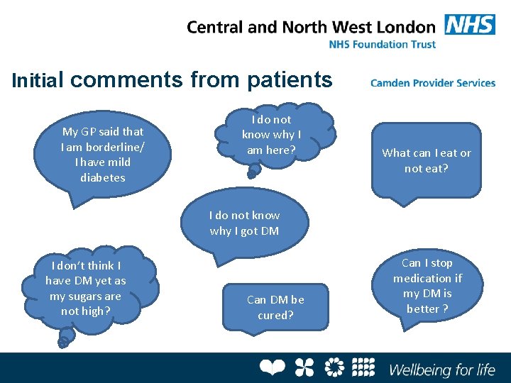 Initial comments from patients My GP said that I am borderline/ I have mild