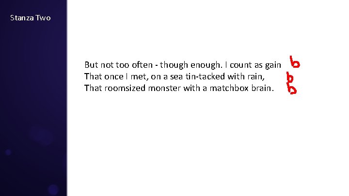 Stanza Two But not too often - though enough. I count as gain That Stanza Two But not too often - though enough. I count as gain That