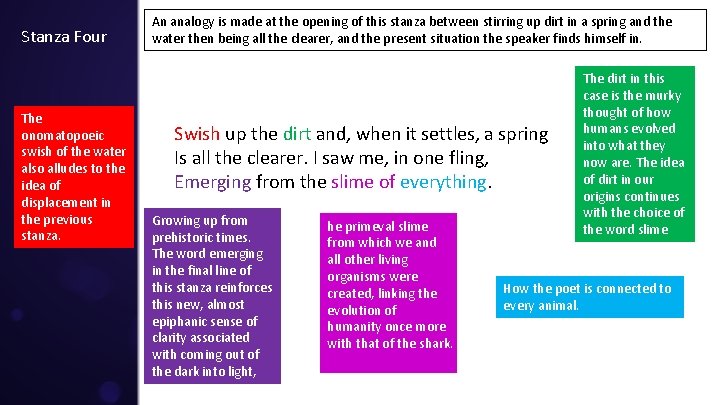 Stanza Four The onomatopoeic swish of the water also alludes to the idea of Stanza Four The onomatopoeic swish of the water also alludes to the idea of