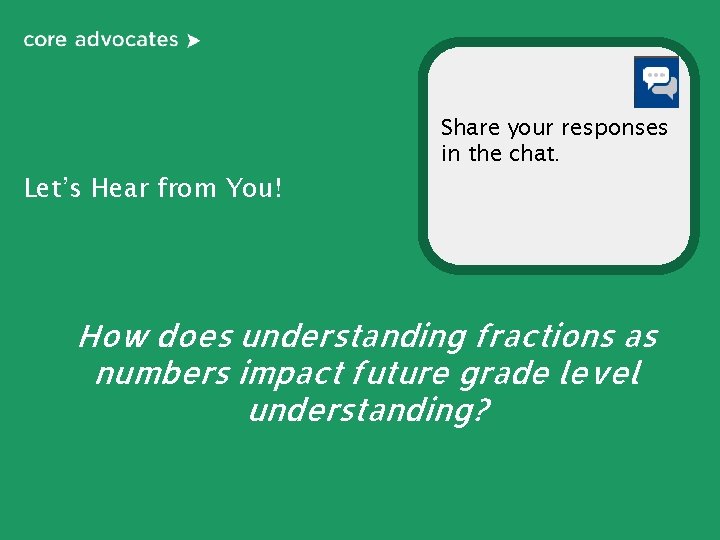 Share your responses in the chat. Let’s Hear from You! How does understanding fractions