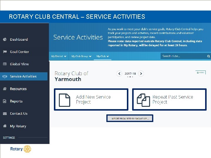 ROTARY CLUB CENTRAL – SERVICE ACTIVITIES 