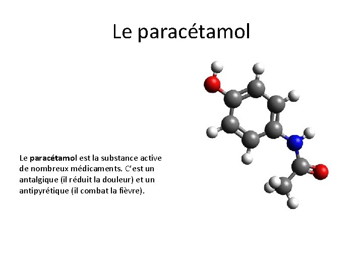 Le paracétamol est la substance active de nombreux médicaments. C’est un antalgique (il réduit