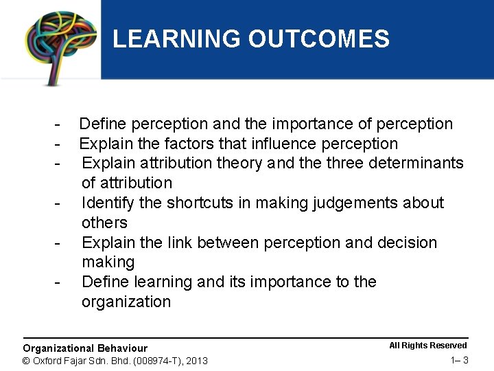 LEARNING OUTCOMES - Define perception and the importance of perception Explain the factors that