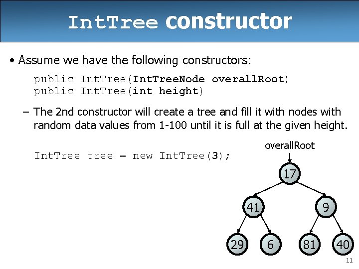 Int. Tree constructor • Assume we have the following constructors: public Int. Tree(Int. Tree.